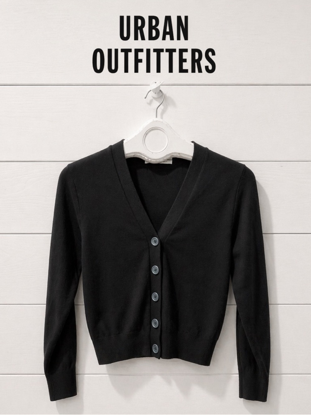Urban Outfitters Black Cropped Cardigan – Turquoise Buttons, Size S